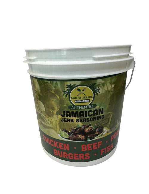 Jamaican jerk seasoning container on a white background